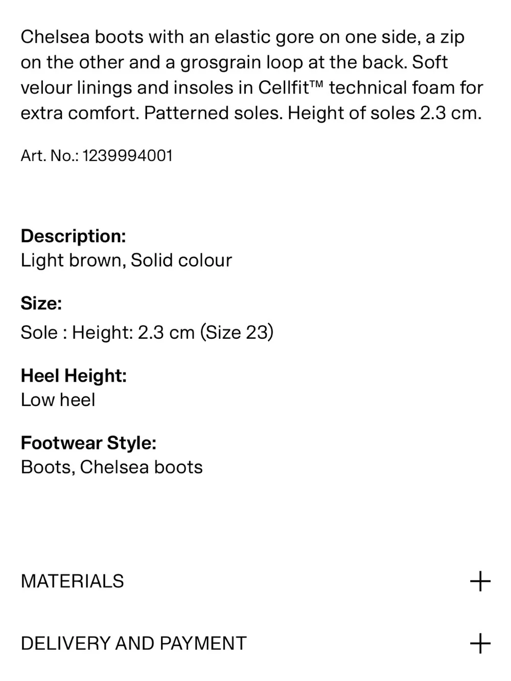 NWOT H&M Chelsea Boot in Lt. Brown